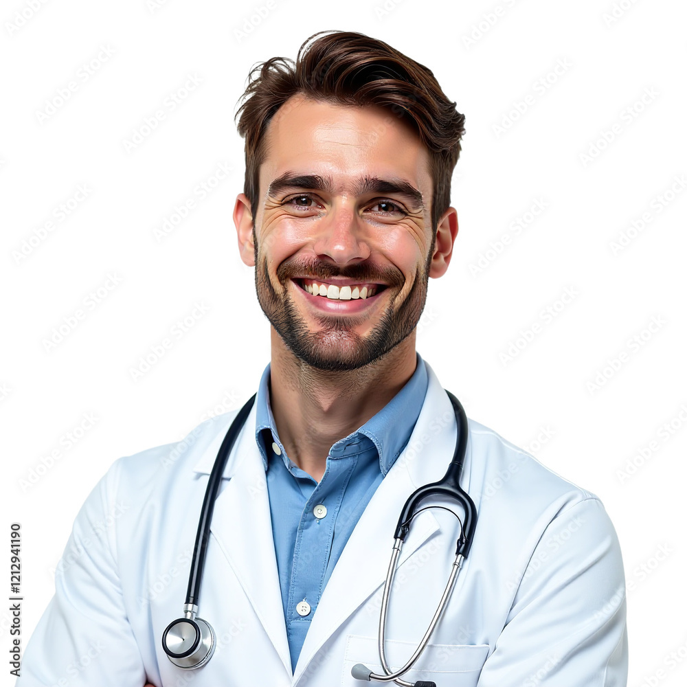 High-Resolution Young man Doctor with Medical Stethoscope, Transparent White PNG High-Resolution Young man Doctor with Medical Stethoscope, Transparent White PNG