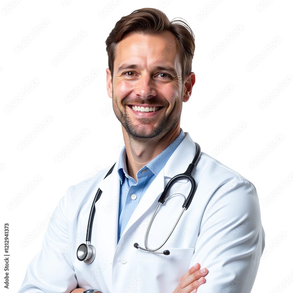 Confident Young man Doctor with Medical Stethoscope, Transparent White PNG Confident Young man Doctor with Medical Stethoscope, Transparent White PNG