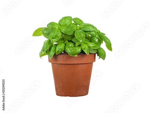 Front view of clay basil pot isolated on white background.