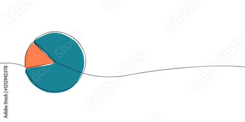 A single line drawing of a diagram. Continuous line pie chart icon in color. One line graph icon. Vector illustration.