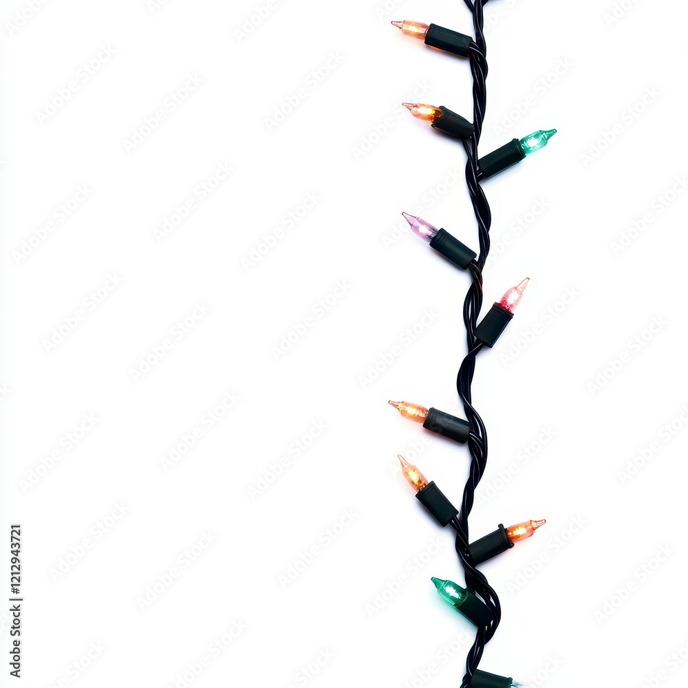 A festive arrangement of colorful holiday lights against a clean white background, perfect for seasonal decorations and winter celebrations. A festive arrangement of colorful holiday lights against a clean white background, perfect for seasonal decorations and winter celebrations.