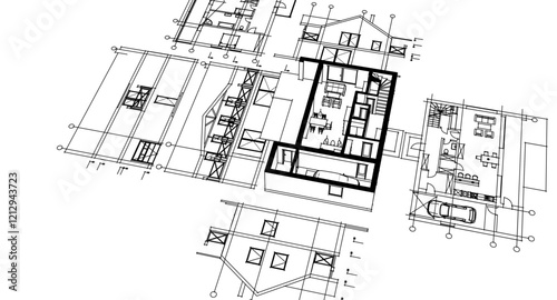 cottage planning sketch 3d illustration