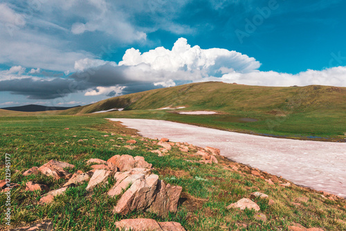 Snow in Beartooth Pass Montana Mountain Alpine Landscape photo