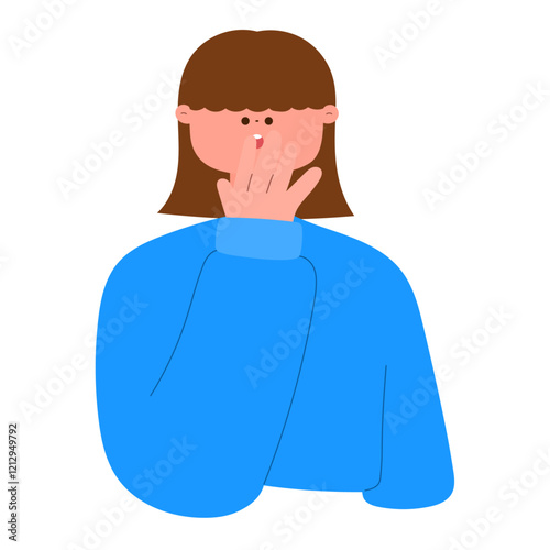 woman surprised with hand covering mouth flat vector illustration