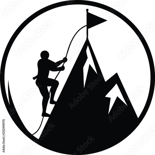 a logo with a silhouette of a climber scaling a steep rock