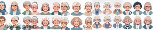 vector set of grandmother characters wearing glasses smiling