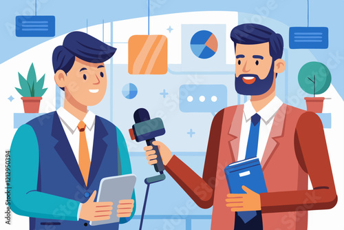Illustration of a journalist interviewing a man.
