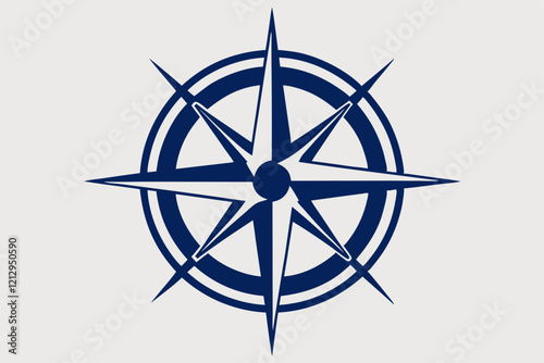 Vector image of a compass rose design in navy blue, symbolizing navigation and direction. Ideal for nautical themes, travel, and exploration concepts 