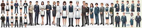 vector set of hotel waiter parts in work uniforms