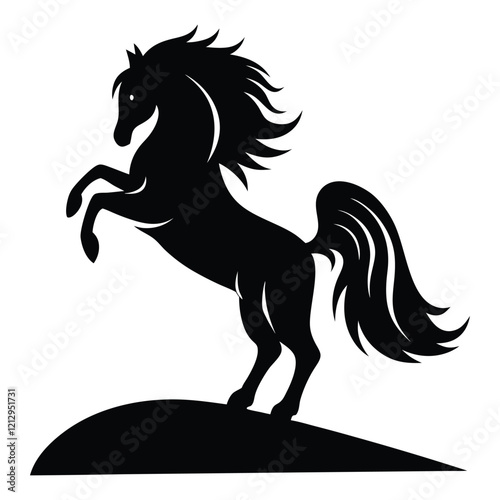  a silhouette of a leaping horse, with its mane and tail