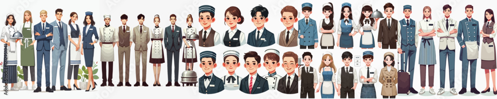 vector set of hotel waiter parts in work uniforms vector set of hotel waiter parts in work uniforms