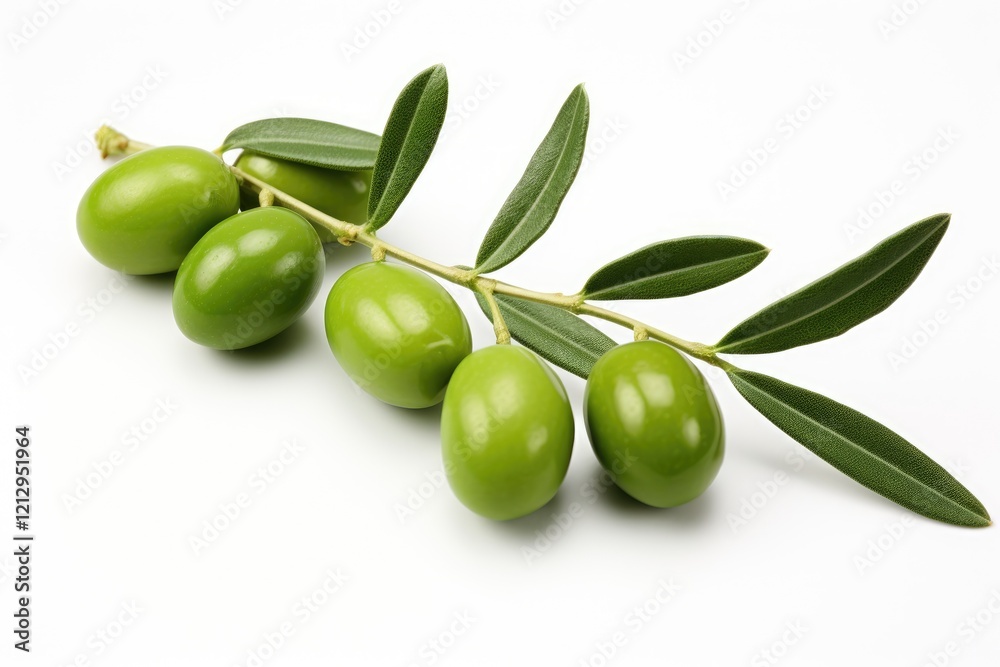 Isolated white background with green olive branch Isolated white background with green olive branch