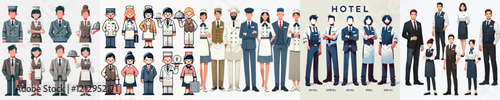 vector set of hotel waiter parts in work uniforms