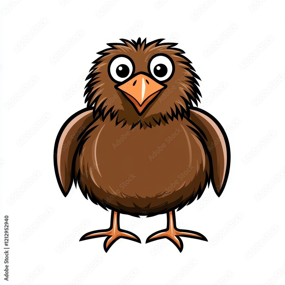 Cute and fluffy cartoon bird character with big eyes and a friendly expression, ideal for children's illustrations and playful themes Cute and fluffy cartoon bird character with big eyes and a friendly expression, ideal for children's illustrations and playful themes