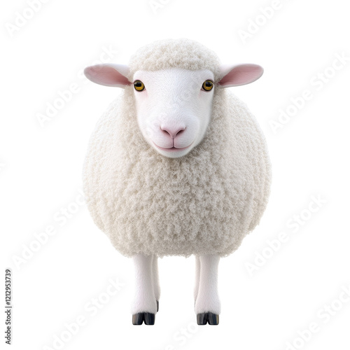 A cute, fluffy sheep standing calmly in a serene setting. transparent background