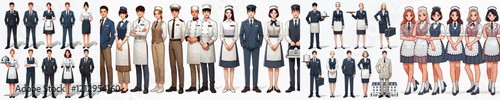 vector set of hotel waiter parts in work uniforms