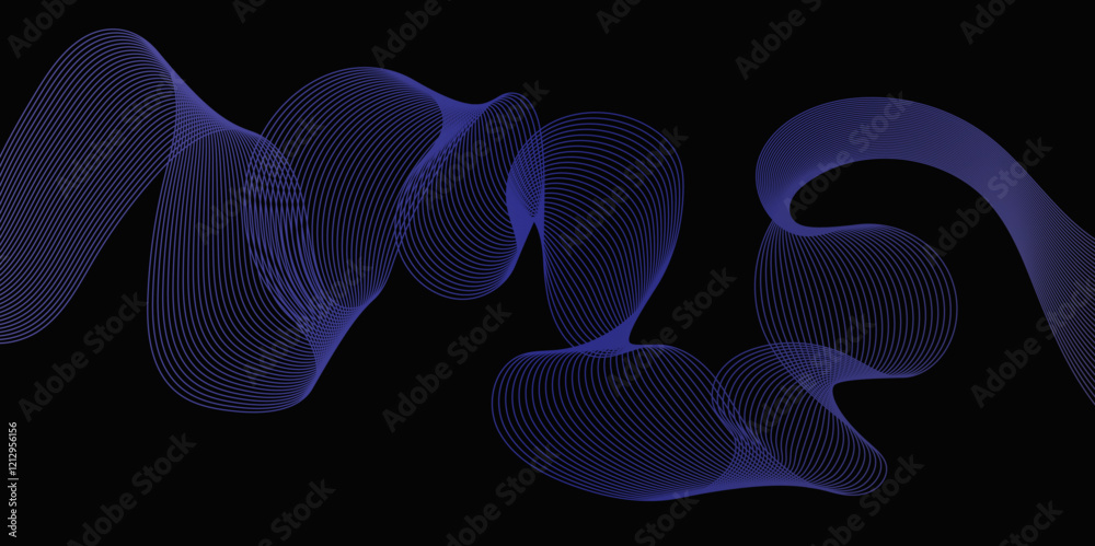 Obraz premium Abstract black background with multicolor wave, 3d render holographic iridescent neon curved wave in motion background, colored spiral on a dark background, gradient design element for banners. 