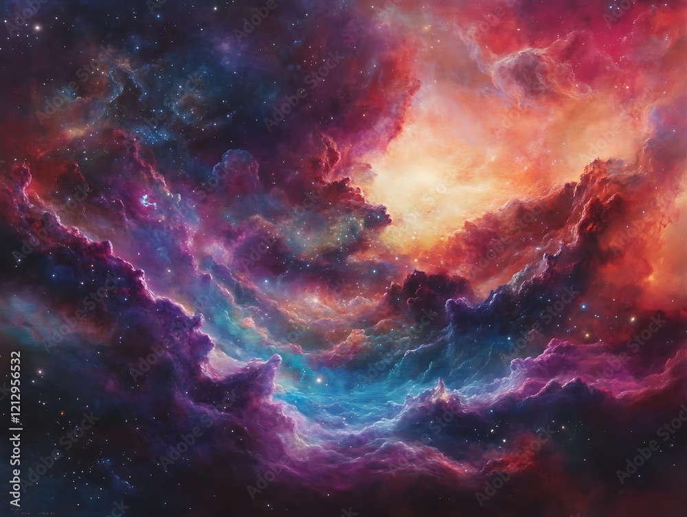 Stunning Cosmic Nebula with Vibrant Swirling Clouds of Gas and Dust in Deep Space, Showcasing a Colorful Interstellar Phenomenon with Dazzling Stars Stunning Cosmic Nebula with Vibrant Swirling Clouds of Gas and Dust in Deep Space, Showcasing a Colorful Interstellar Phenomenon with Dazzling Stars