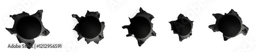 Collection set of metal bullet holes isolated on transparent or white background