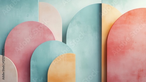 Pastel Colored Semi Circular Shapes Abstract Wall Art photo