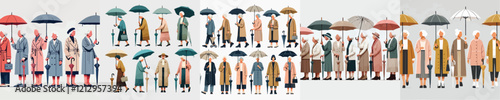 vector set of grandmother characters holding umbrellas