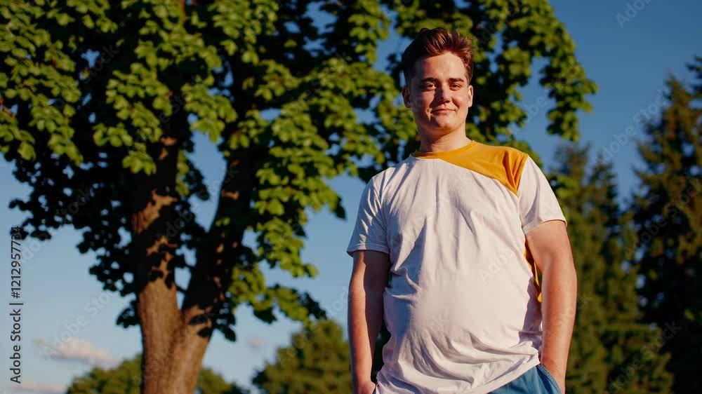 Chubby Young Man Enjoying Summer Outdoors Chubby Young Man Enjoying Summer Outdoors