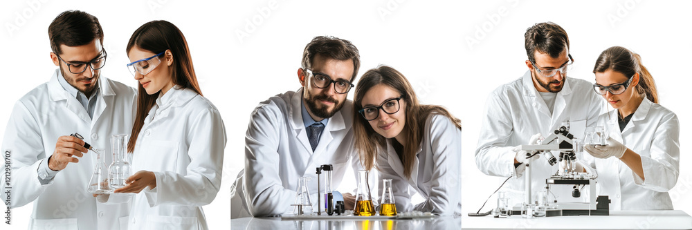 A Set of Dedicated Scientists Conducting Experiments in a High-Tech Lab Isolated on transparent Background A Set of Dedicated Scientists Conducting Experiments in a High-Tech Lab Isolated on transparent Background