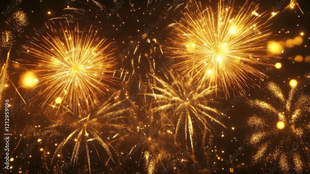 Fototapeta premium Golden Fireworks Explode in the Night Sky: Spectacular Celebration
