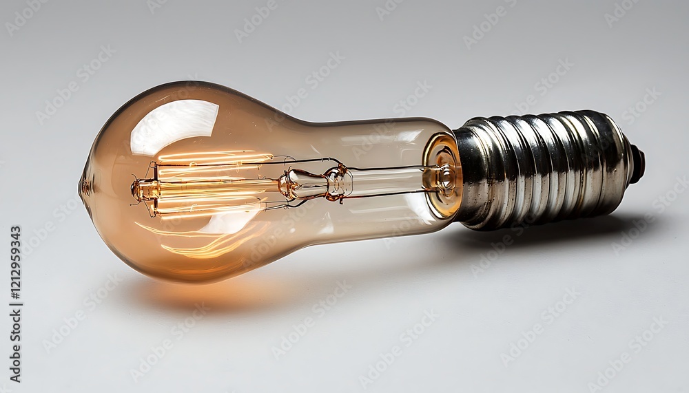 Incandescent light bulb on a light background. The tungsten filament, glass cylinder, and lamp base are visible. Incandescent light bulb on a light background. The tungsten filament, glass cylinder, and lamp base are visible.