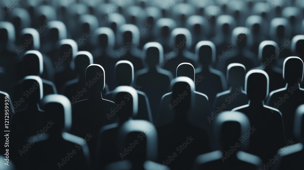Obraz premium Crowd of Anonymous Silhouettes: Study of Mass and Solitude