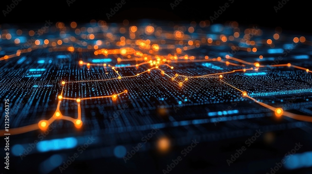 Fototapeta premium Digital Network: Exploring Data Flows and Connections, Illuminating Pathways of Information Exchange in Cyberspace, with Abstract Visualizations of Network Topology.