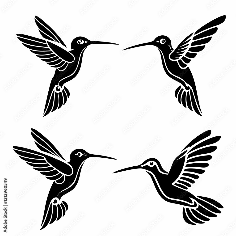 Obraz premium Set Of Hummingbird Silhouette Vector Illustration 