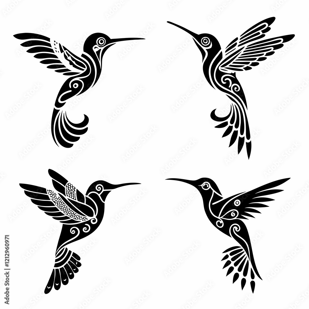 Fototapeta premium Set Of Hummingbird Silhouette Vector Illustration 