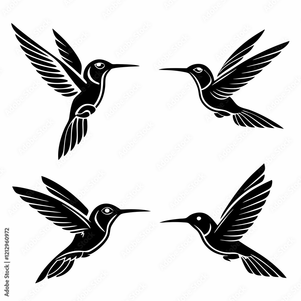 Fototapeta premium Set Of Hummingbird Silhouette Vector Illustration 
