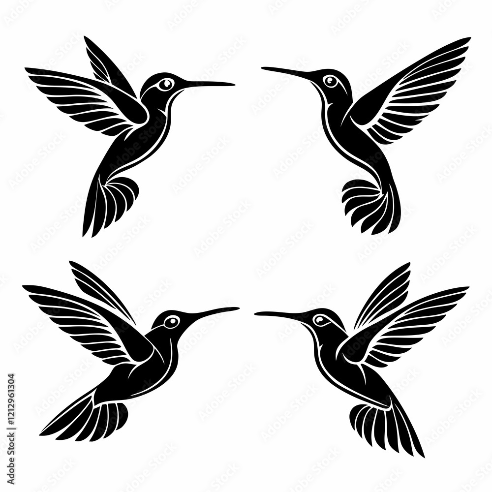 Fototapeta premium Set Of Hummingbird Silhouette Vector Illustration 