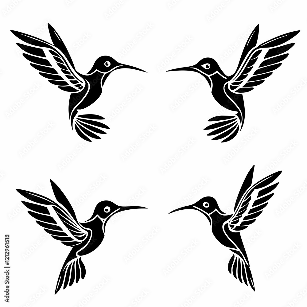 Fototapeta premium Set Of Hummingbird Silhouette Vector Illustration 