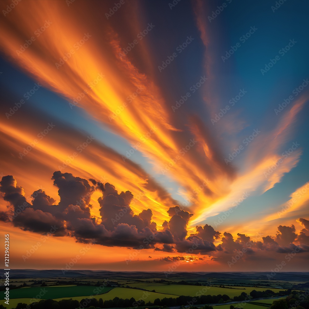 Fototapeta premium Fiery Sunset Clouds Spanning the Sky