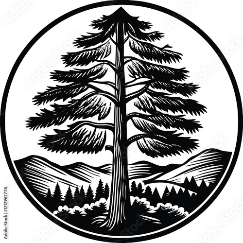 Mountain Pine Linocut Adobe Illustrator Artwork