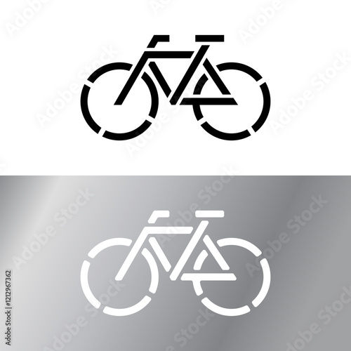 Bicycle sign for cutting in metal or plastic. Laser or mill cut out template of a bike. Bicycle parking sign element. Vandal-proof design with no hanging parts of silhouette.