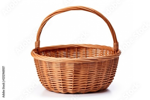 Isolated wicker basket on white with handle