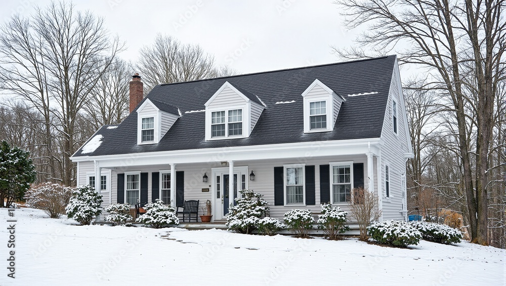Naklejka premium Quaint New England saltbox house in winter