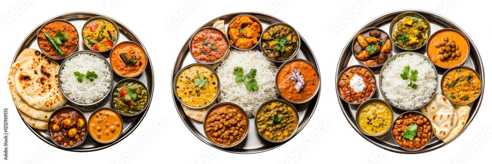 A Set of Traditional Indian Thali with Diverse Dishes, Isolated on Transparent Background A Set of Traditional Indian Thali with Diverse Dishes, Isolated on Transparent Background