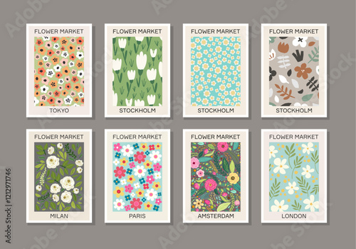 Set of botanical aesthetic flower market posters