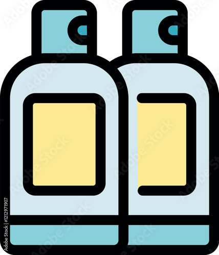 Two plastic bottles of shampoo or hair conditioner are standing side by side, suggesting hotel amenities or toiletries for guests