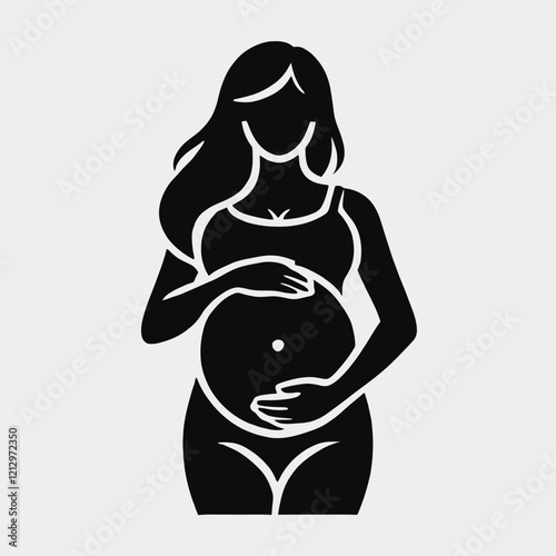 Pregnant Woman Silhouette in black on a white background