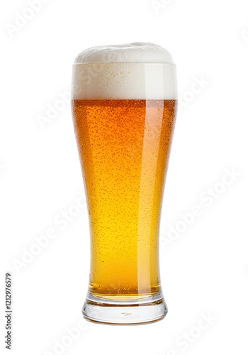 Tall beer glass with foam isolated on a white background,