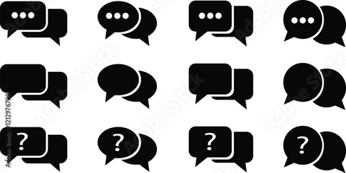 Chat message speech bubble vector for apps or website icon in flat set. Online Messaging Discussion, Communication, Community. sign, symbol comment box neon isolated on transparent background.