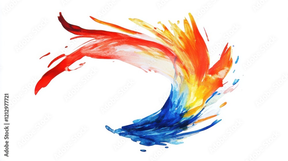 Obraz premium Dynamic Watercolor Splash, Isolated on White Background, Art Illustration, Contemporary Style, Energetic Design