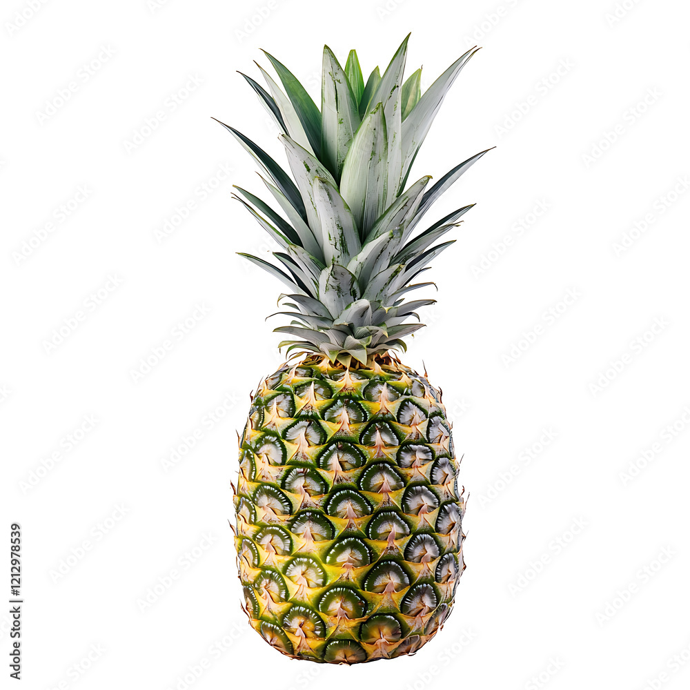 Fototapeta premium A whole pineapple with its spiky crown, against a white background.PNG