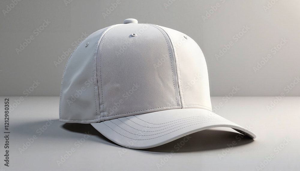 Fototapeta premium Photorealistic Trucker Cap Mockup on Neutral Background, Solid Front Panel and Snapback Design, Soft Lighting Highlighting Fabric Texture 